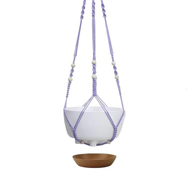 10 in. x 6 in. 2-Pack Hanging Plastic Planters Set,Indoor Outdoor Hanging Plant Pot Basket,Purple Hanger White Planters