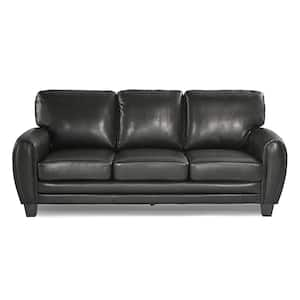 Viggo 85 in. W Round Arm Faux Leather Rectangle Sofa in. Black