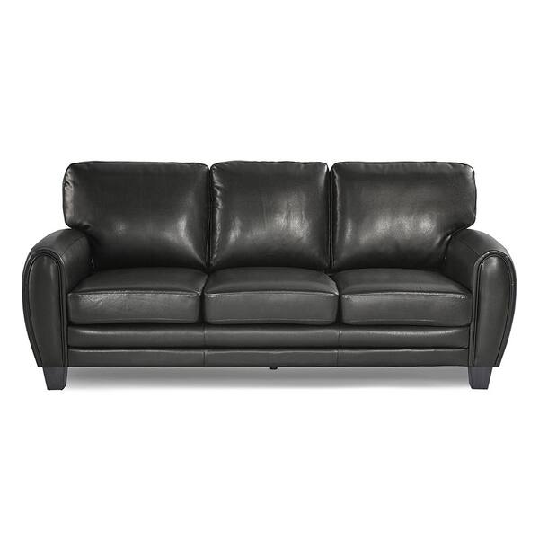 Unbranded Viggo 85 in. W Round Arm Faux Leather Rectangle Sofa in. Black