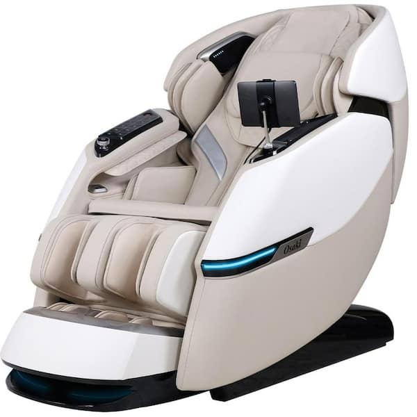 Vivo Duo Series Taupe Faux Leather Reclining 4D + 2D Massage Chair Zero Gravity Heated Lumbar and Feet, Extended SL Rail
