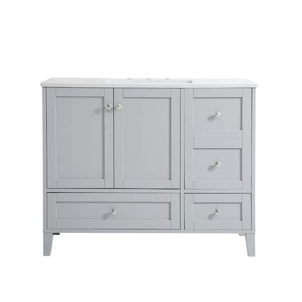 Unbranded Simply Living 42 in. Single Bathroom Vanity in Grey with Engineered Marble Vanity Top in Calacatta White
