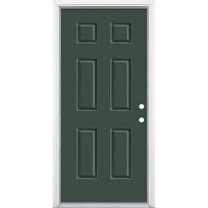 36 in. x 80 in. 6-Panel Left Hand Inswing Painted Smooth Fiberglass Prehung Front Exterior Door with Brickmold
