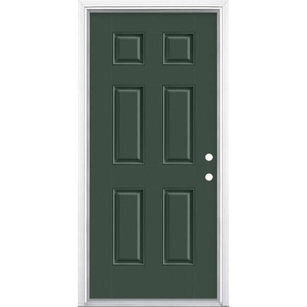 Masonite 36 in. x 80 in. 6-Panel Left Hand Inswing Painted Smooth Fiberglass Prehung Front Exterior Door with Brickmold