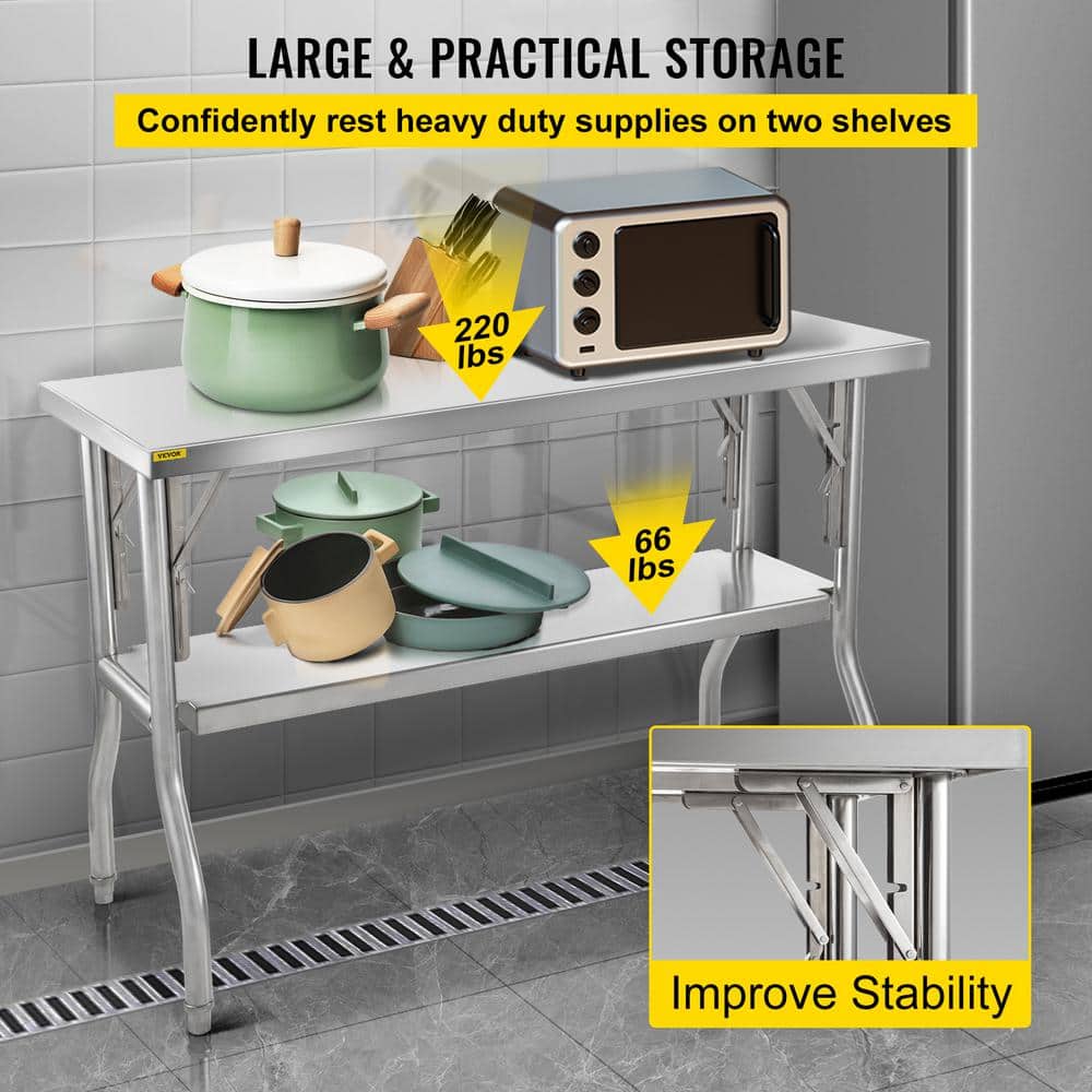 VEVOR Stainless Steel 48'' Folding Commercial Prep Table