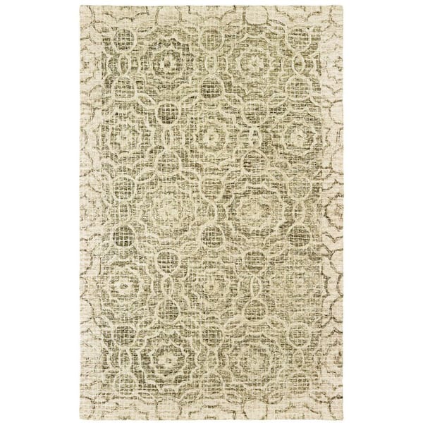 8 X 10 Green, Ivory Geometric Washable Area Rug Runner Rug