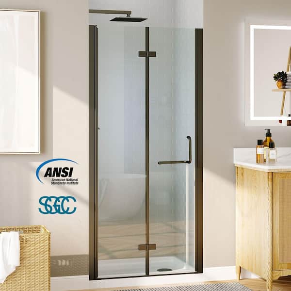 34 to 35-1/2 in. W x 72 in. H Bi-Fold Frameless Shower Doors in Black with Clear Glass