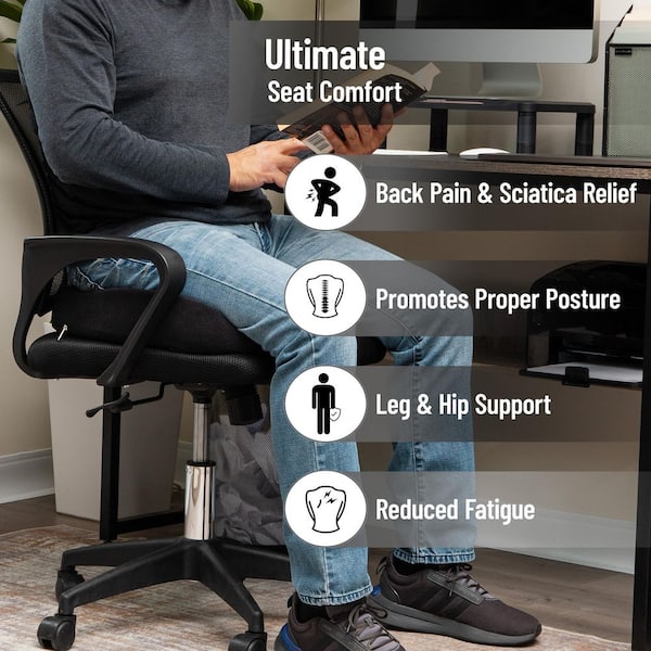 Mind Reader Black Memory Foam Ergonomic Office Chair Pad Cushion