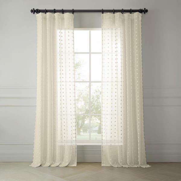 Exclusive Fabrics & Furnishings Strasbourg Dot Patterned Faux Linen Sheer Curtain - 50 in. W x 108 in. L Rod Pocket with Hook belt Single Window Panel