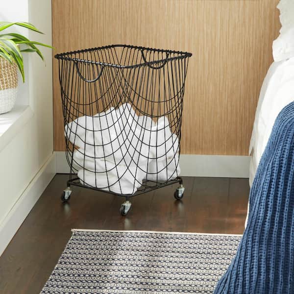 CosmoLiving by Cosmopolitan 24 in. Black Deep Set Wire Mesh Rolling Laundry Basket Storage Cart with Handles