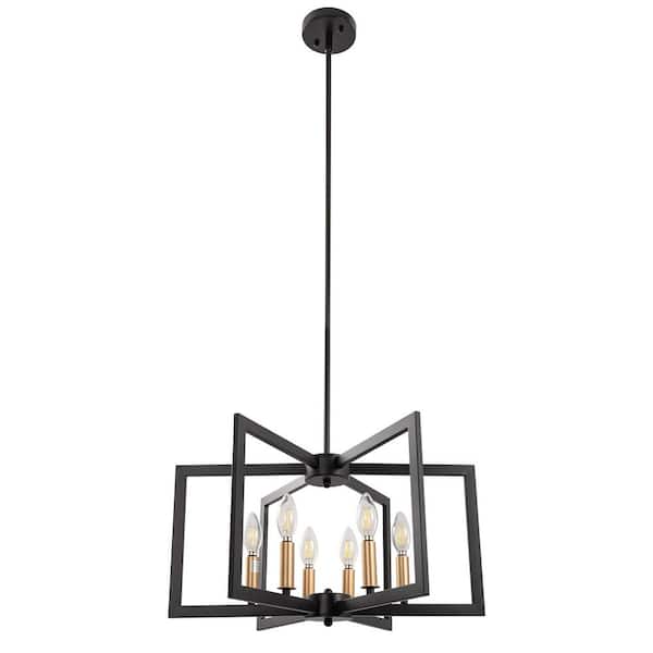 6-Light Black and Gold Pendant Chandelier E12 Hanging Light Fixture for Dining Room with No Bulbs Included