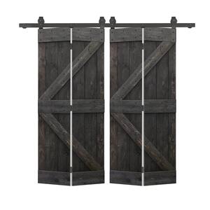72 in. x 84 in. K Series Solid Core Charcoal Black Stained DIY Wood Double Bi-Fold Barn Doors with Sliding Hardware Kit
