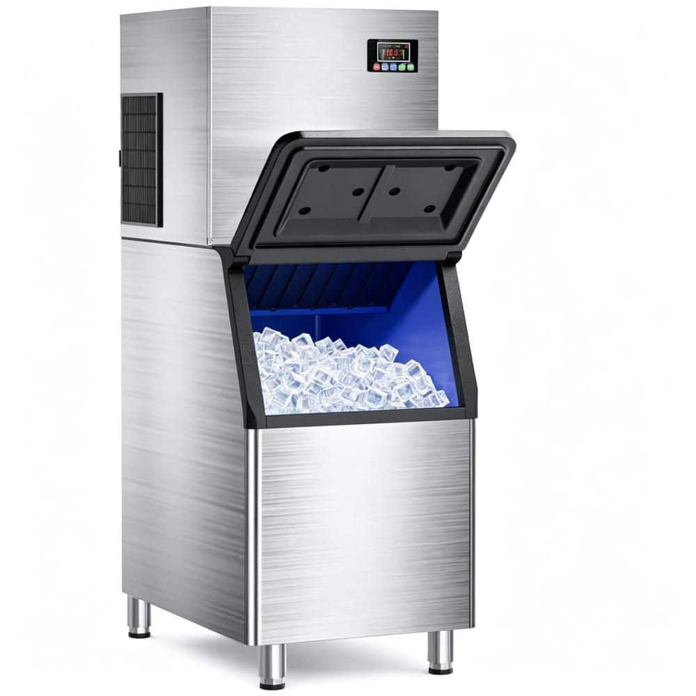 22.24 in 580 lbs/24H Freestanding Commercial Full Size Cubes Ice Maker with 400 lbs Bin, Stainless Steel, Auto Clean.