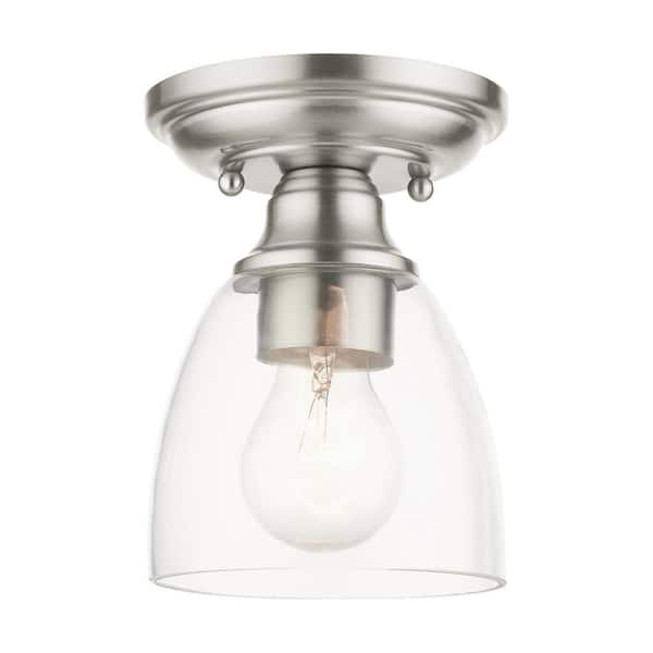 AVIANCE LIGHTING Grandview 5.375 in. 1-Light Brushed Nickel Petite Flush Mount with Clear Glass