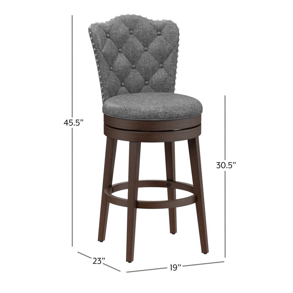 Edenwood Chocolate Wood 40" Swivel Bar Stool with Smoke Gray Upholstery