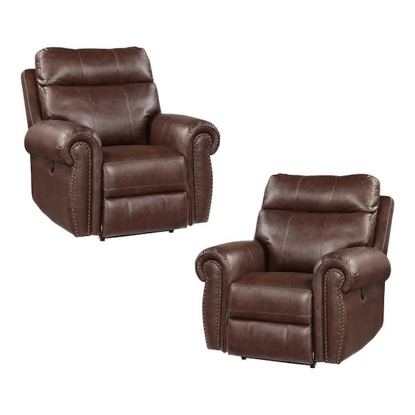 EVERGLADE HOME Stader 41 in. Rolled Arm Microfiber Straight Power Reclining Chair in Brown (Set of 2)