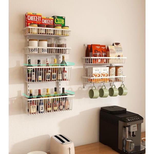 9-Shelf White Adjustable Heavy-Duty Wall Mounted Over the Door Organizer Deep Baskets Pantry Rack with Hooks