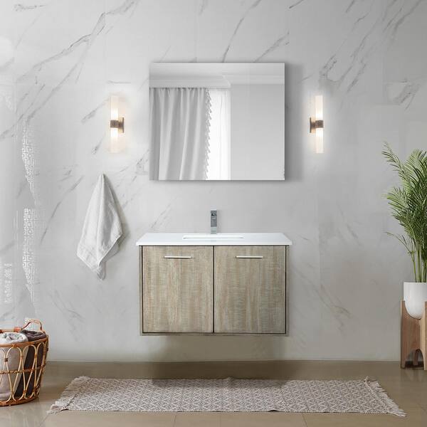 Lexora Fairbanks 36 in W x 20 in D Rustic Acacia Bath Vanity, White Quartz Top and Chrome Faucet Set