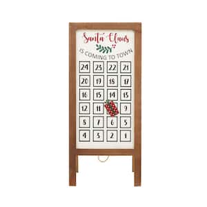 22.875 in. Natural Wood Framed Freestanding Christmas Advent Calendar with Magnet