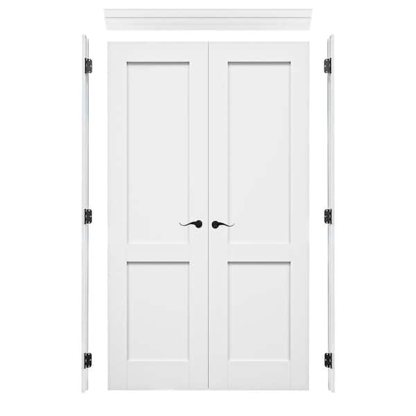 48 in. x 80 in. 2-Lite Frosted Glass Universal White Solid Core Wood Double Prehung French Door+ Quick Assemble Jamb