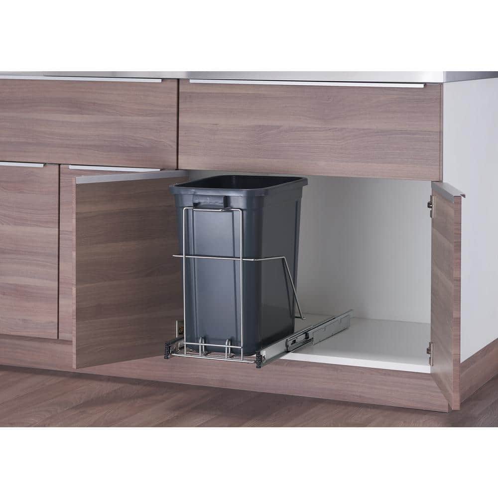 Black Plastic Pull-Out Trash Can with Metal Frame