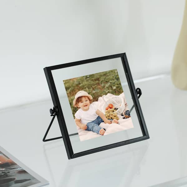 FABULAXE 4 in. x 4 in. Black Modern Metal Floating Tabletop Square Photo  Picture Frame with Glass Cover and Easel Stand QI004066.BK.S - The Home  Depot