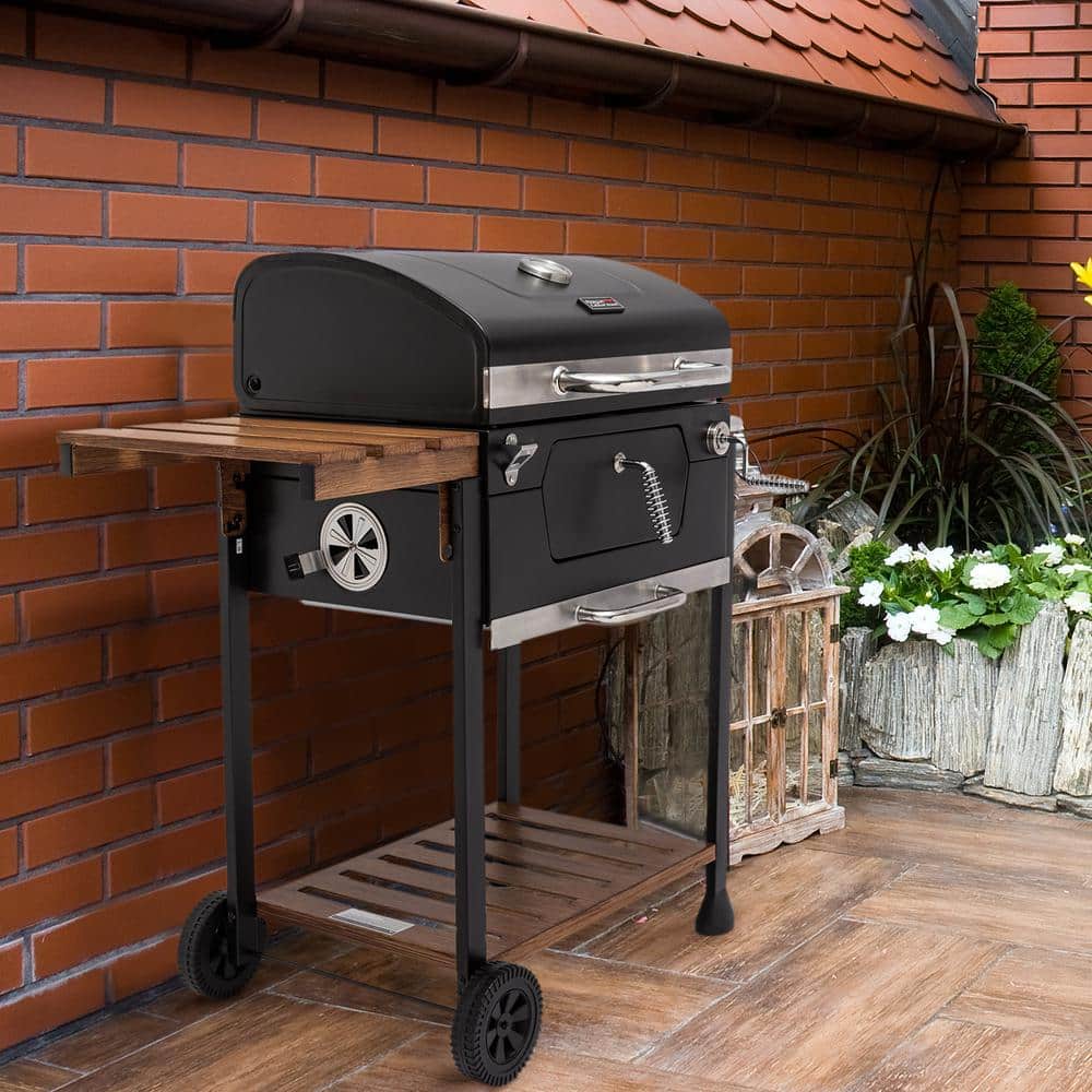 Royal Gourmet 24-Inch Black Stainless Steel Charcoal Grill with Smoker