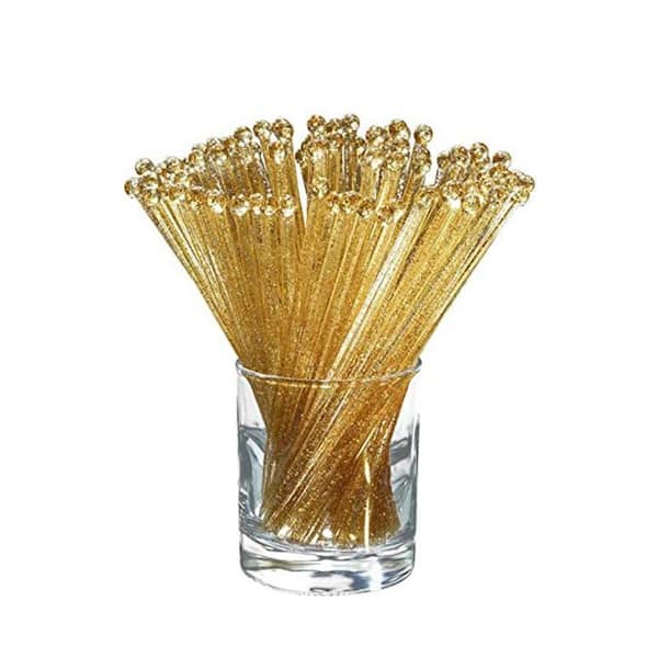 Clear Gold Glitter Multicolor Disposable Plastic Swizzle Sticks Round Top Drink Stirrer Sticks (100 Per Case)