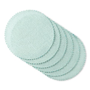 Woven Lindos 15" Round Aqua Water Resistant Placemats (Set of 6)