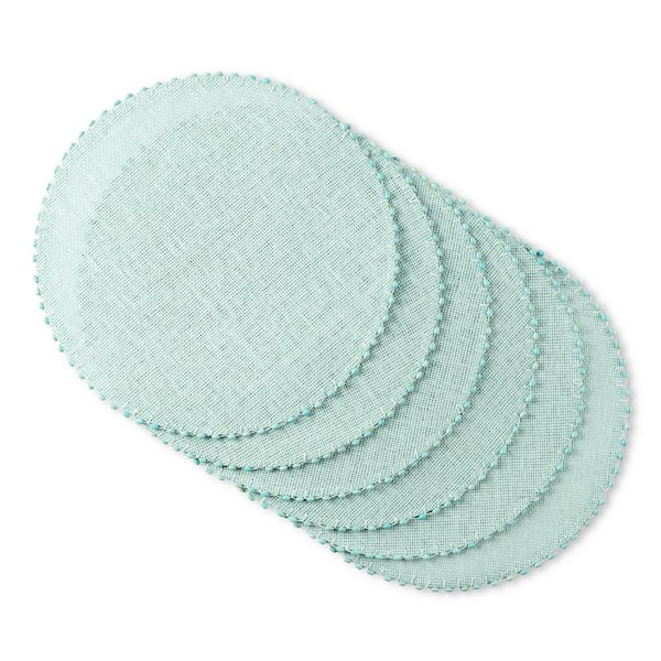 MARTHA STEWART Woven Lindos 15" Round Aqua Water Resistant Placemats (Set of 6)