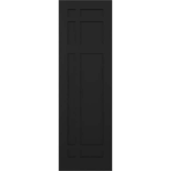 Ekena Millwork 12 in. x 52 in. Flat Panel True Fit PVC San Juan Capistrano Mission Style Fixed Mount Shutters Pair in Black