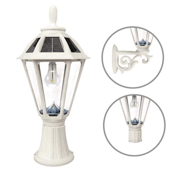 Polaris Solar 1-Light White Outdoor Solar Warm White LED Post Light with Pier Base or Wall Sconce Mounting Options