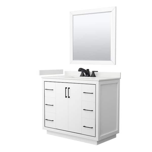 Wyndham Collection Icon 42 in. W x 22 in. D x 35 in. H Single Bath Vanity in White with White Quartz Top and 34 in. Mirror