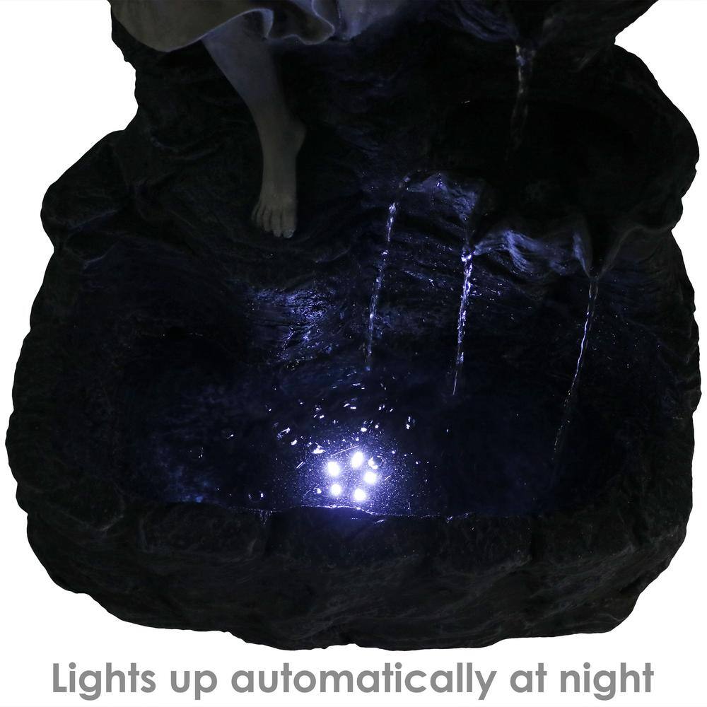 Angel Falls Gray Polyresin Solar Water Fountain with LED Light
