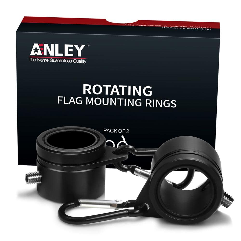 Black Aluminum 1.26 Inch Flagpole Mounting Rings Set with Carabiners