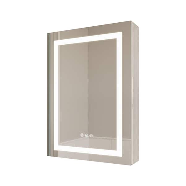 20 in. W x 26 in. H Rectangular LED Silver Surface Mount Medicine Cabinet with Mirror, Anti-Fog