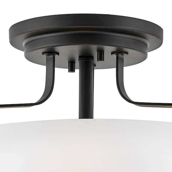 HINKLEY - Hinkley Harper Medium Semi-Flush Mount Ceiling Light, Black + Etched Opal Glass