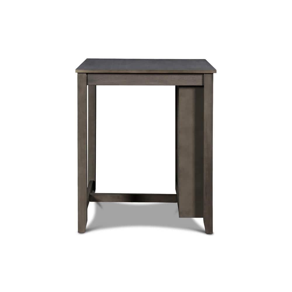 Gray Solid Wood Counter Table with Storage and 2 Chairs