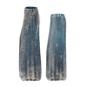 16 in., 15 in. Blue Handmade Blown Glass Decorative Vase (Set of 2)