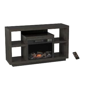 48 in. Black Woodgrain Entertainment Center Fits TV's up to 48 in. with Electric Fireplace Heater and LED Flames