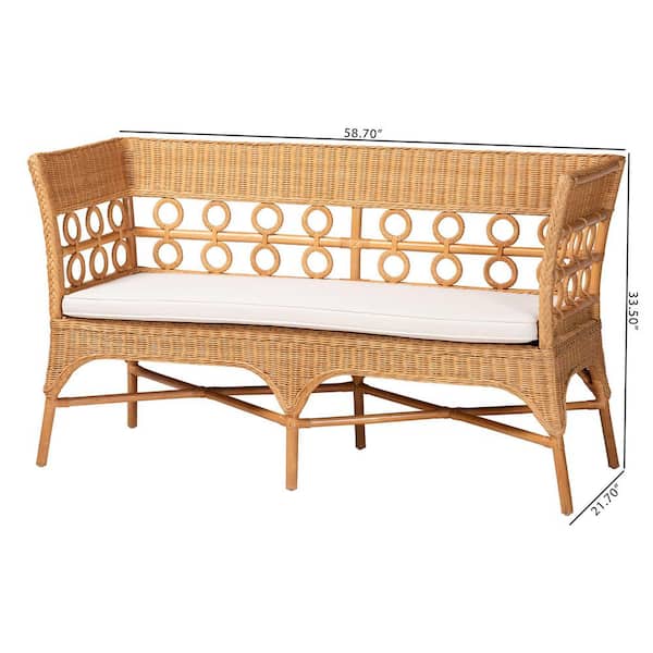 bali & pari Oxford Light Honey Rattan Dining Bench with Armrests