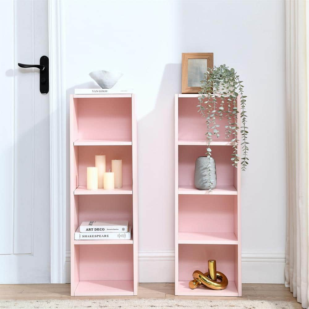 AndMakers 70.9 in. Tall Pink Wood 4-Shelf Standard Bookcase with ...