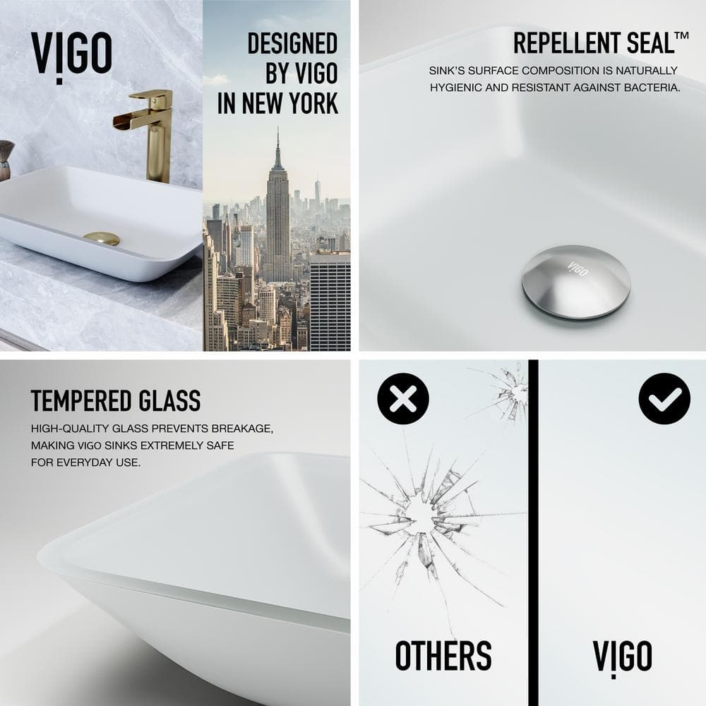 Sottile 18" Frosted Glass Rectangular Above-Counter Vessel Sink - White
