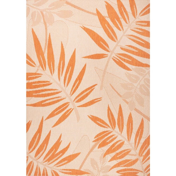 Cream/Orange 8 ft. x 10 ft. Havana Tropical Palm Leaf Indoor/Outdoor Area Rug