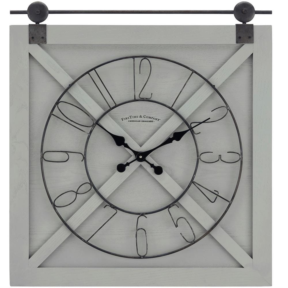 FirsTime & Co. 29 in. x 27 in. Gray Farmstead Barn Door Wall Clock