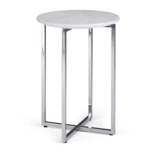 Marsden Modern 18 in. Wide Metal Accent Side Table with Chrome Base in White, Silver