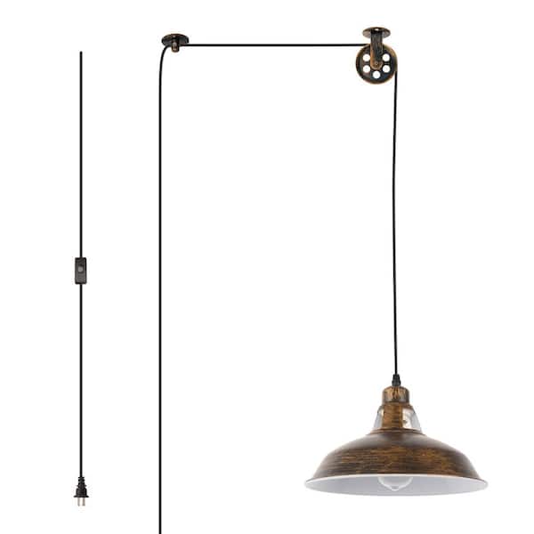 1-Light Plug-In Rust Industrial Pendant Light, Bowl Shade Hanging Lamp with 16.4 ft. Cord and Easy On/Off Switch