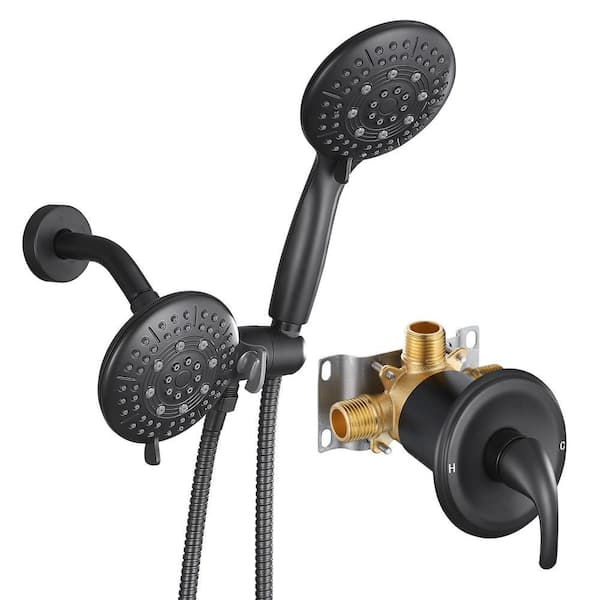 Rain 6-Spray Single Handle Handheld Shower Faucet with Valve 1.8GPM 4.7 in. Adjustable Dual Shower Heads in Black