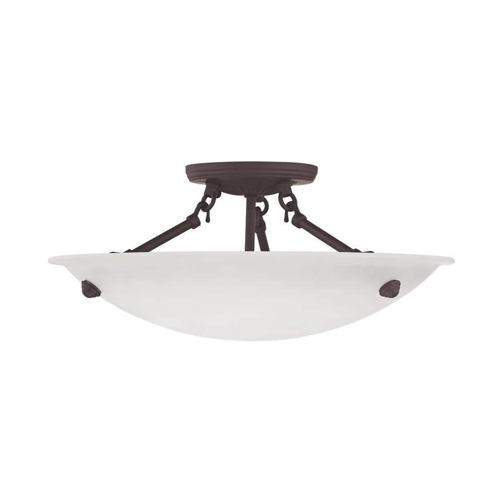 Honey Alabaster Glass Bronze 3-Light Semi-Flush Ceiling Fixture