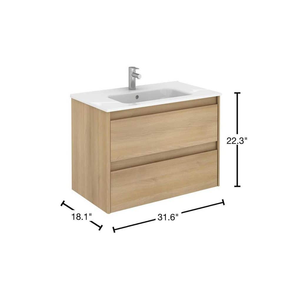 Ambra 32" White Ceramic Wall-Mounted Single Vanity Set