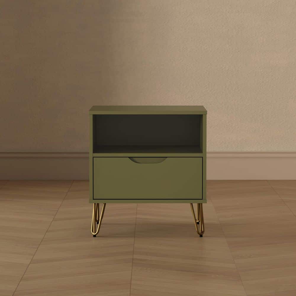 Avira Mid-Century Modern Olive Green 1-Drawer 20.1 in. W Nightstand